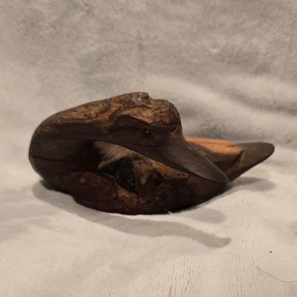 Hand Carved Burl Wood Mute Swan Figurine Folk Art Rustic Bird Sculpture Brown